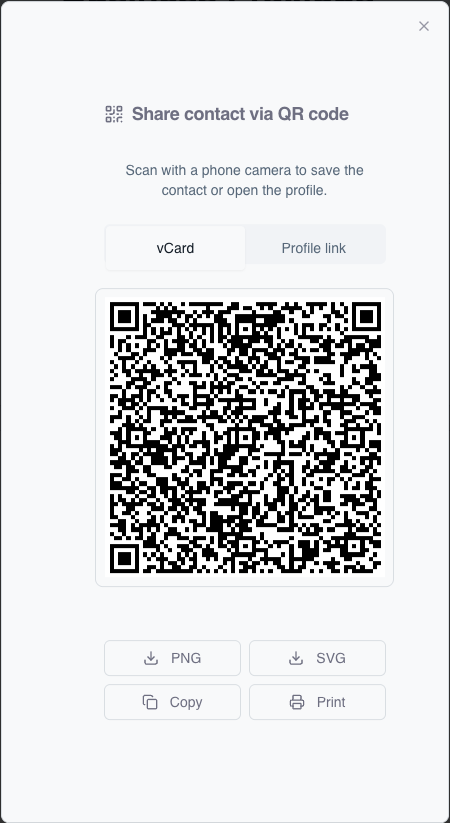 QR code share dialog